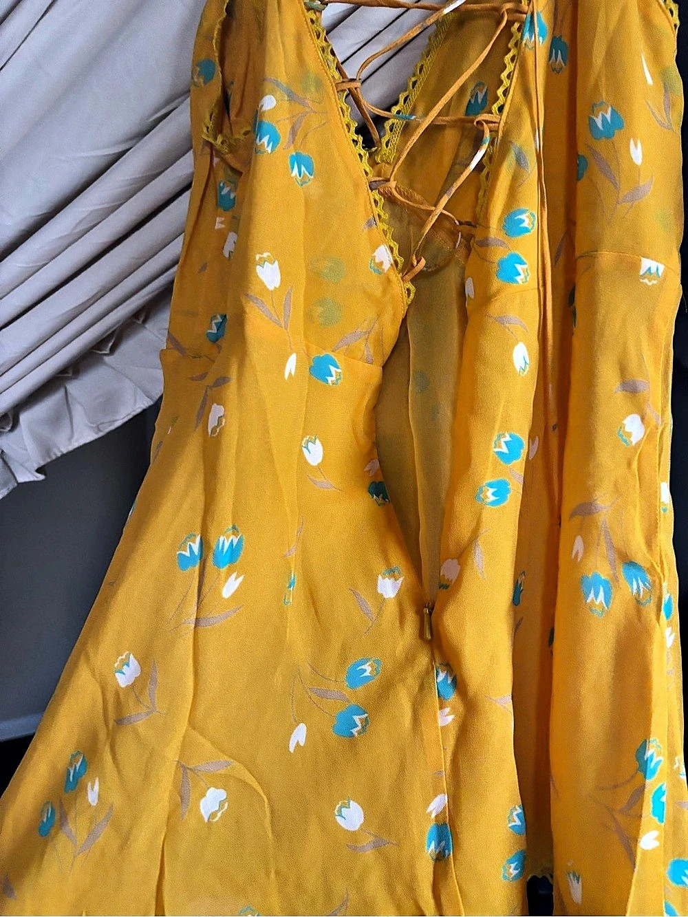 Karina Grimaldi Valeria Print Top Floral Yellow & Blue XS